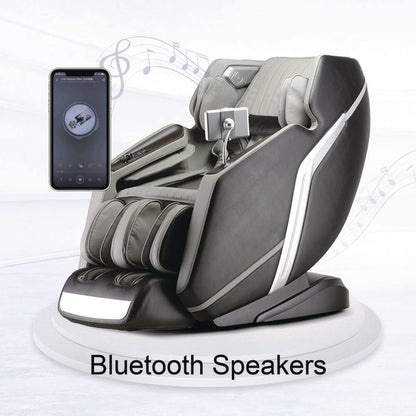 4D Deluxe Gray and Black Zero Gravity and Space Saving Faux Leather Heated Massage Chair with Sl-Track and Bluetooth