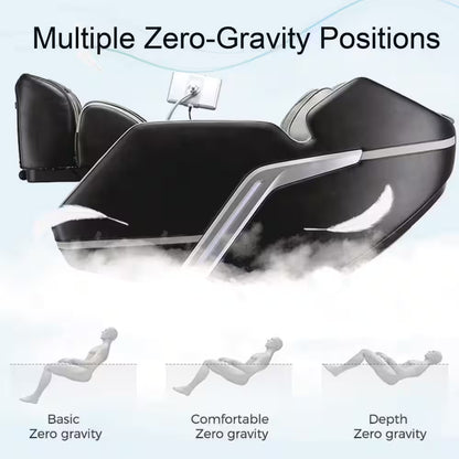 4D Deluxe Gray and Black Zero Gravity and Space Saving Faux Leather Heated Massage Chair with Sl-Track and Bluetooth