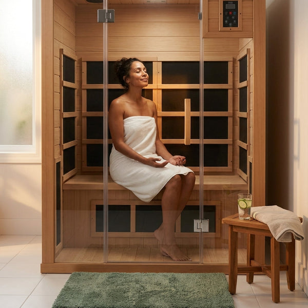 Infrared Sauna Built for Home Wellness, Low EMF Carbon Panels, Canadian Hemlock, Tempered Glass Door