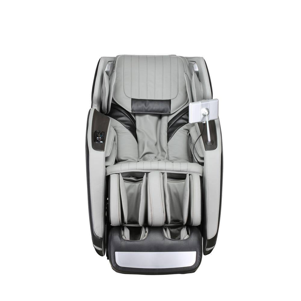 4D Deluxe Gray and Black Zero Gravity and Space Saving Faux Leather Heated Massage Chair with Sl-Track and Bluetooth